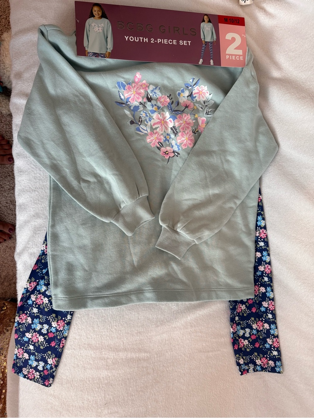 BCBG Girl Floral 2-Piece Green Sweatshirt Set- Youth- Size 10/12- NWT